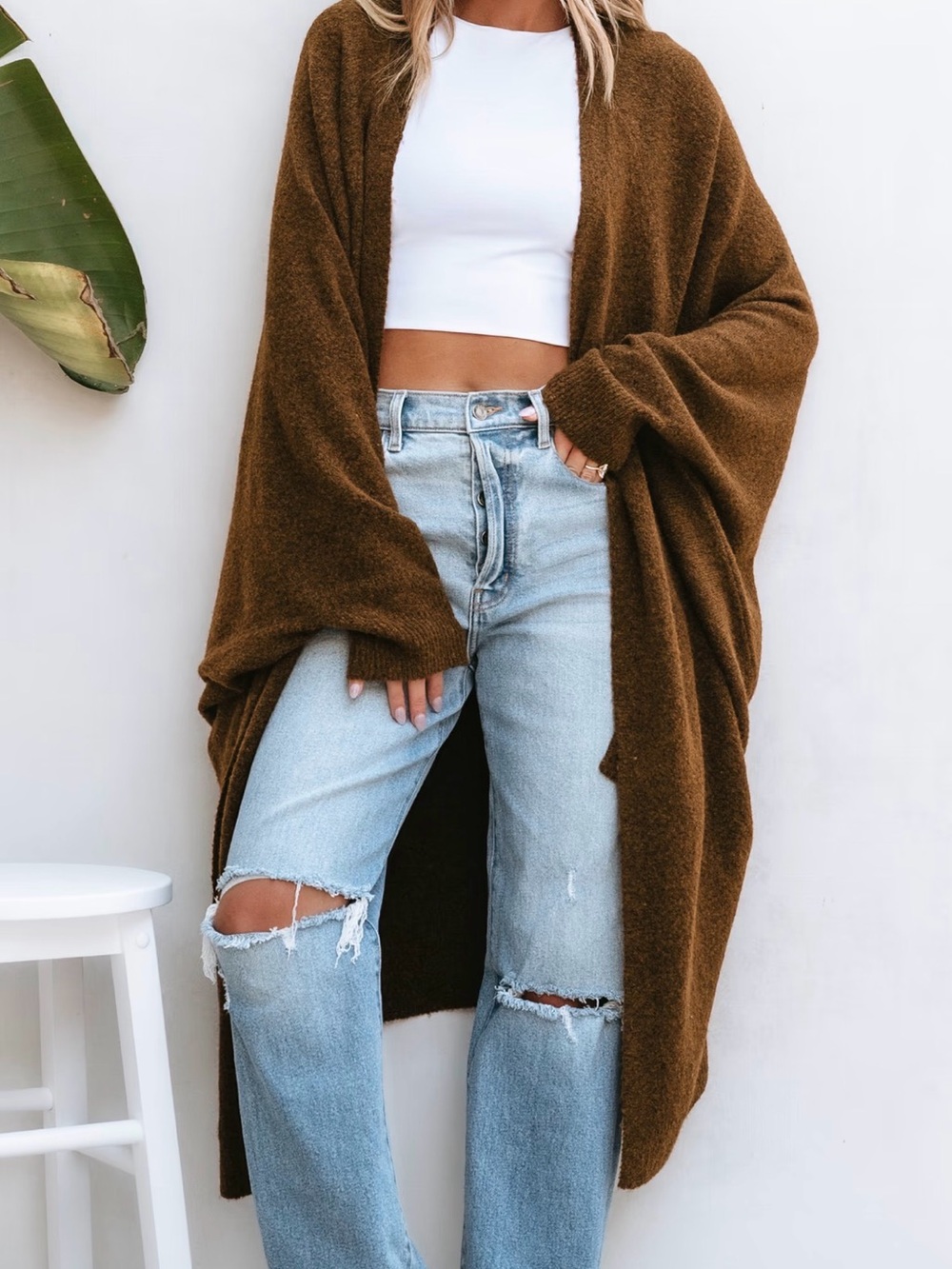 NWT CupShe Open-Front Brown Drape Duster/ Cardigan Sweater- size M